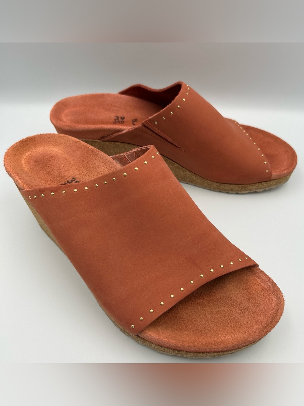 Birkenstock Papillio Namica Slide Sandal Size 8 Wedge Heel Studs Red Earth Suede